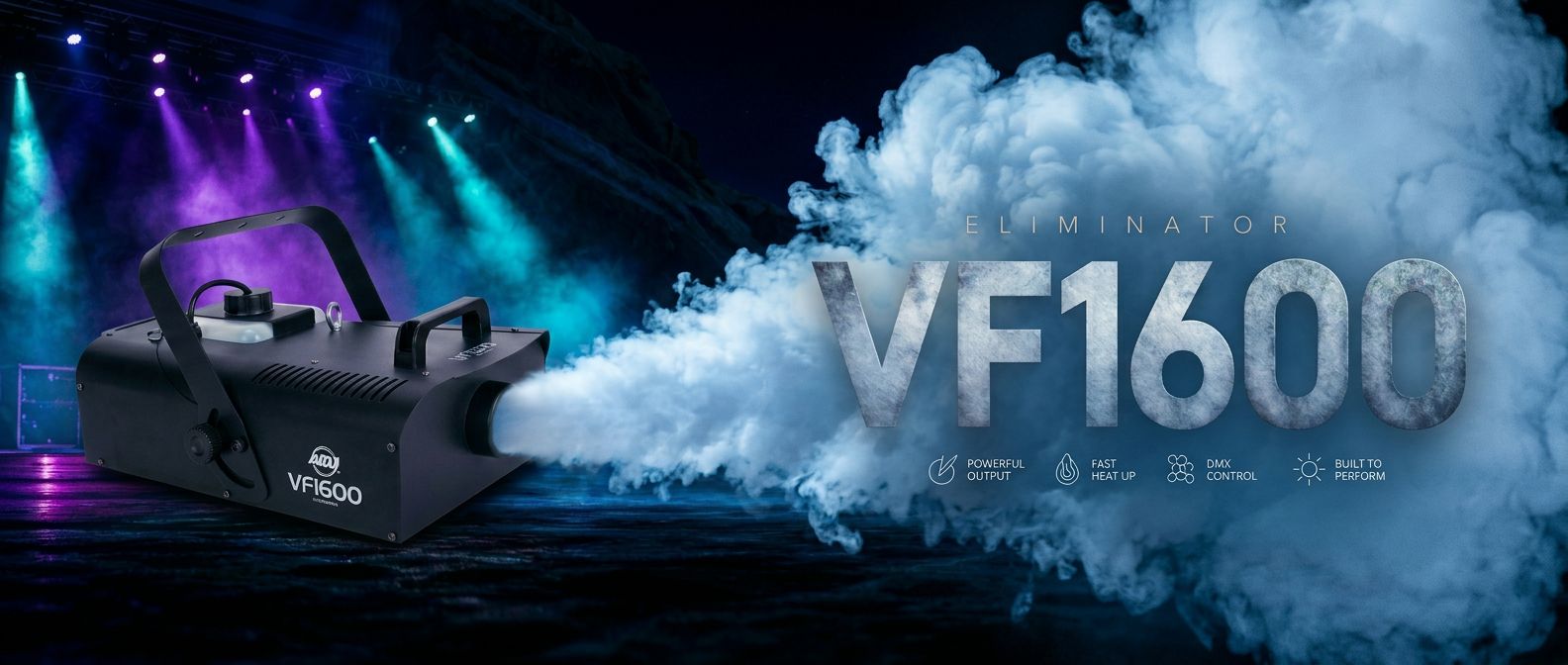 Eliminator VF1600 Nebelmaschine – atmosphärischer Banner mit Nebel und Polarlicht