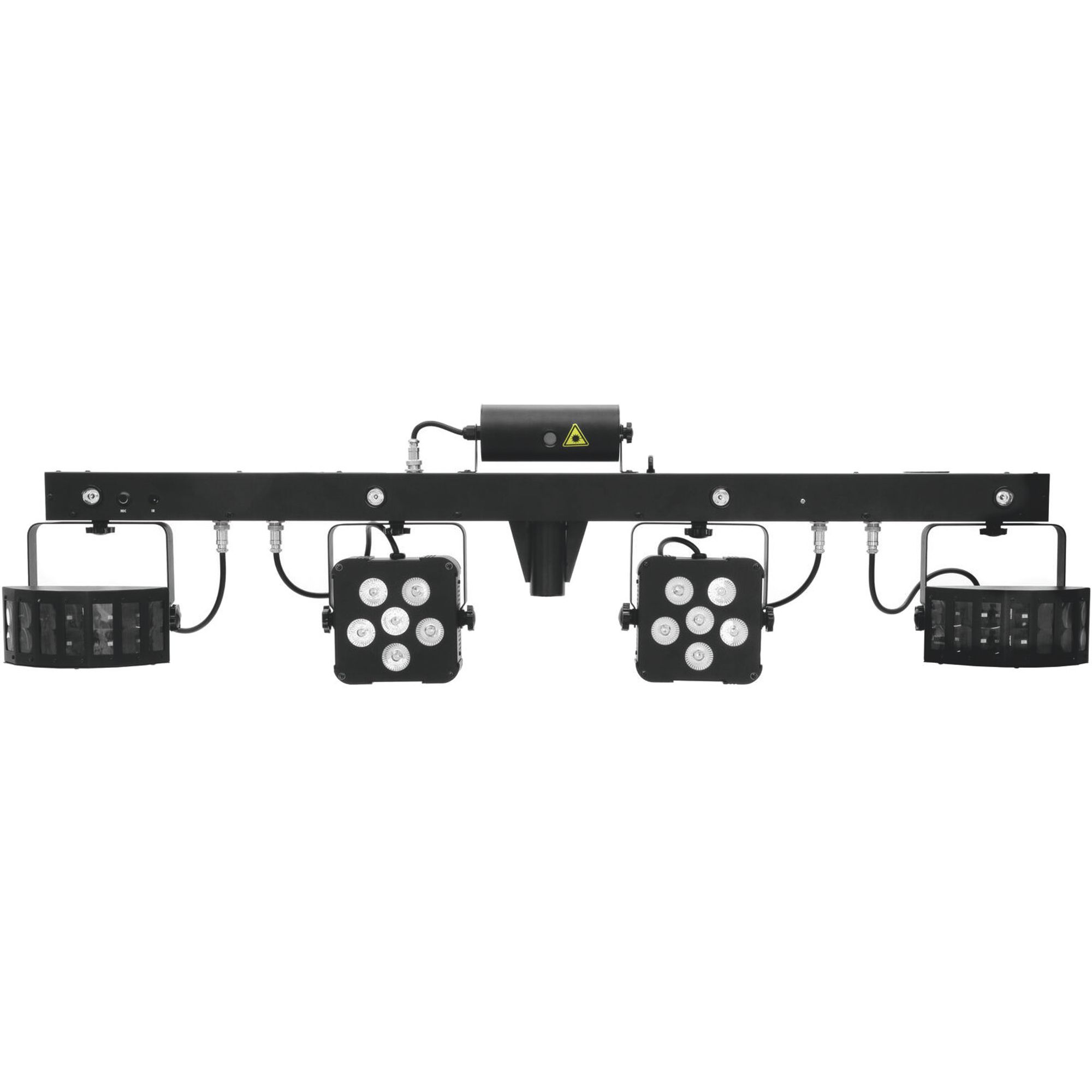 LED Lichteffektleiste mit Laser – 4-in-1-Lichteffektbar mit Laser, LED-Derbys, Spots und Stroboskop – komplett vormontiert inkl. Lichtstativ und Funk-Fußschalter mieten – Bild 2